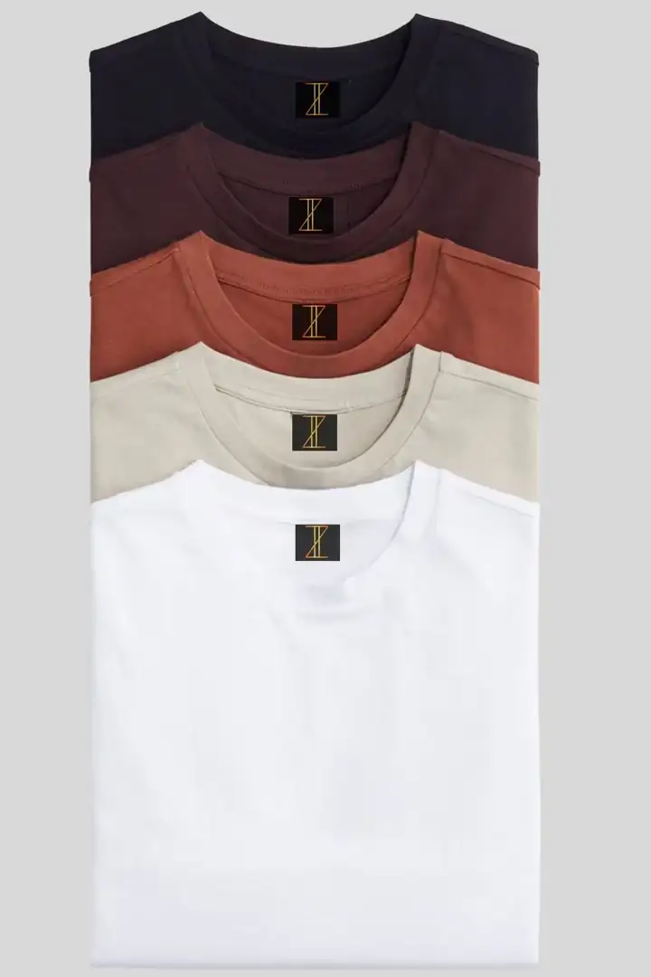 Front view of TheZainly 5-Pack Oversized T-Shirt Combo | Multi-Color for Men & Unisex - ₹1499