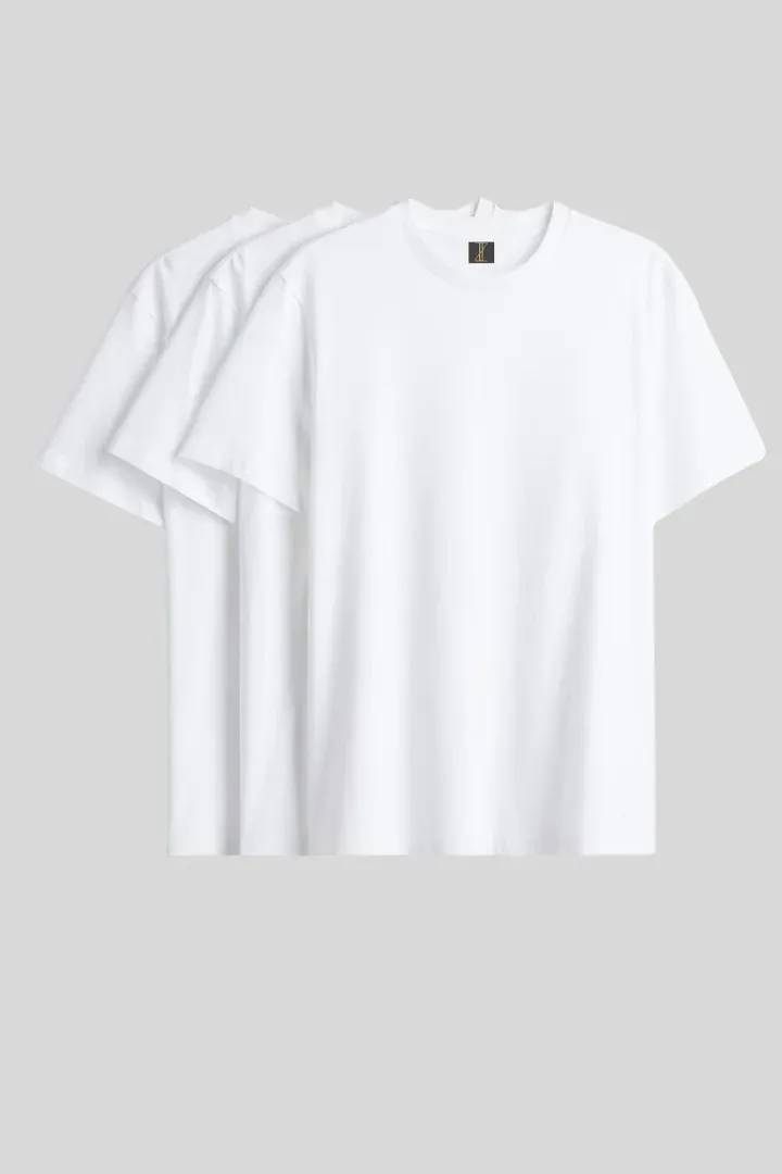 Front view of Men's & Unisex Oversized White T-Shirt Combo Pack (3-Pack, 240 GSM) - ₹999