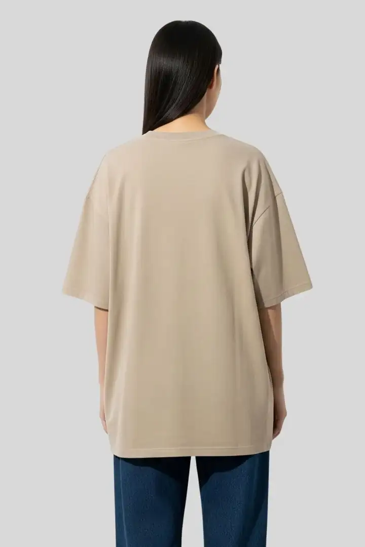 Hover view of Women’s Plain Oversized T-Shirt – Sand | 240 GSM Cotton | THE ZAINLY