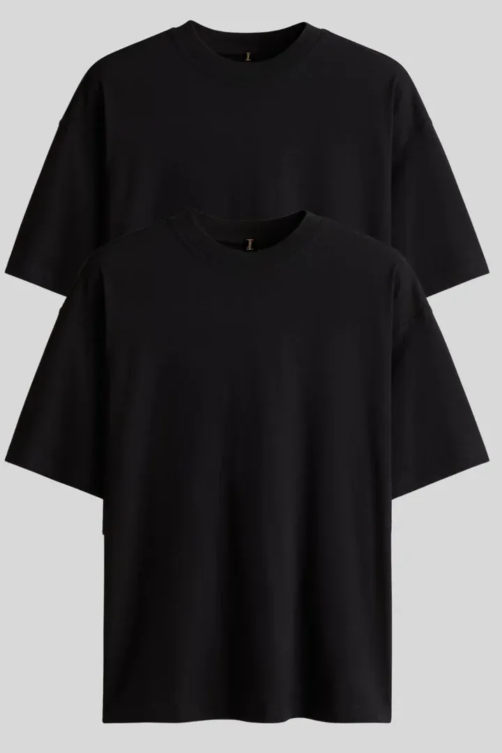 Front view of Men's & Unisex Oversized Black T-Shirt Combo Pack (2-Pack) - ₹699