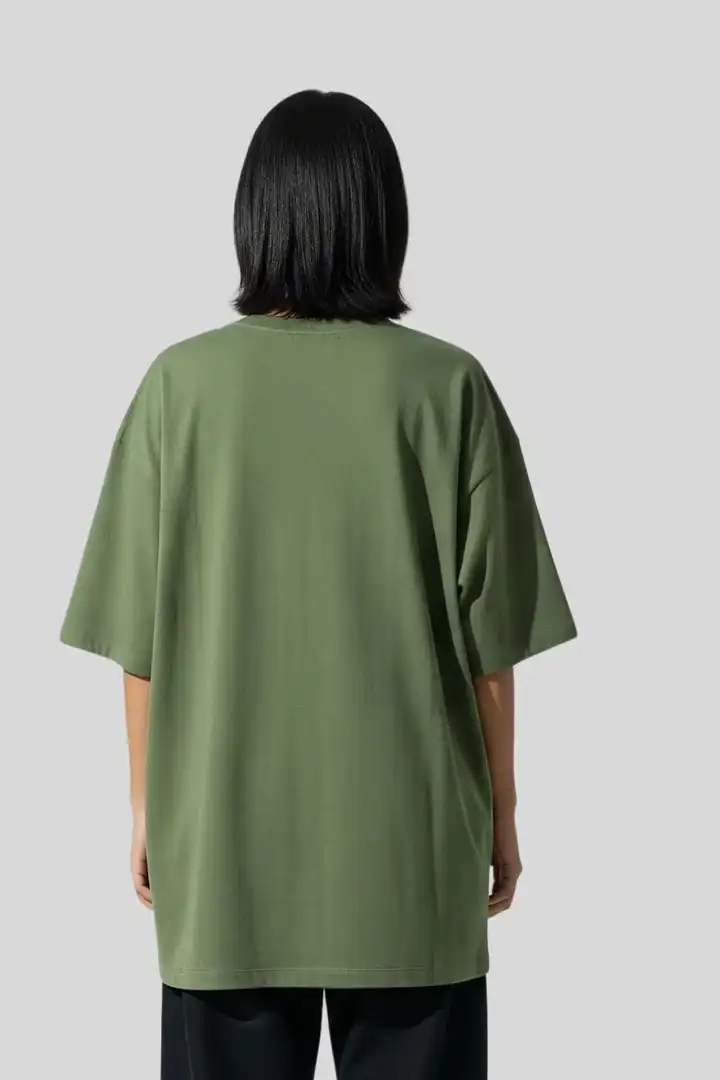 Hover view of Women’s Plain Oversized T-Shirt – Olive Green | 240 GSM Cotton | THE ZAINLY