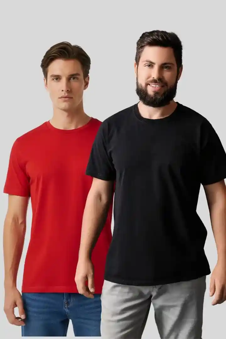 Front view of Men's Regular Fit T-Shirt Combo (Red & Black) - Everyday Comfort