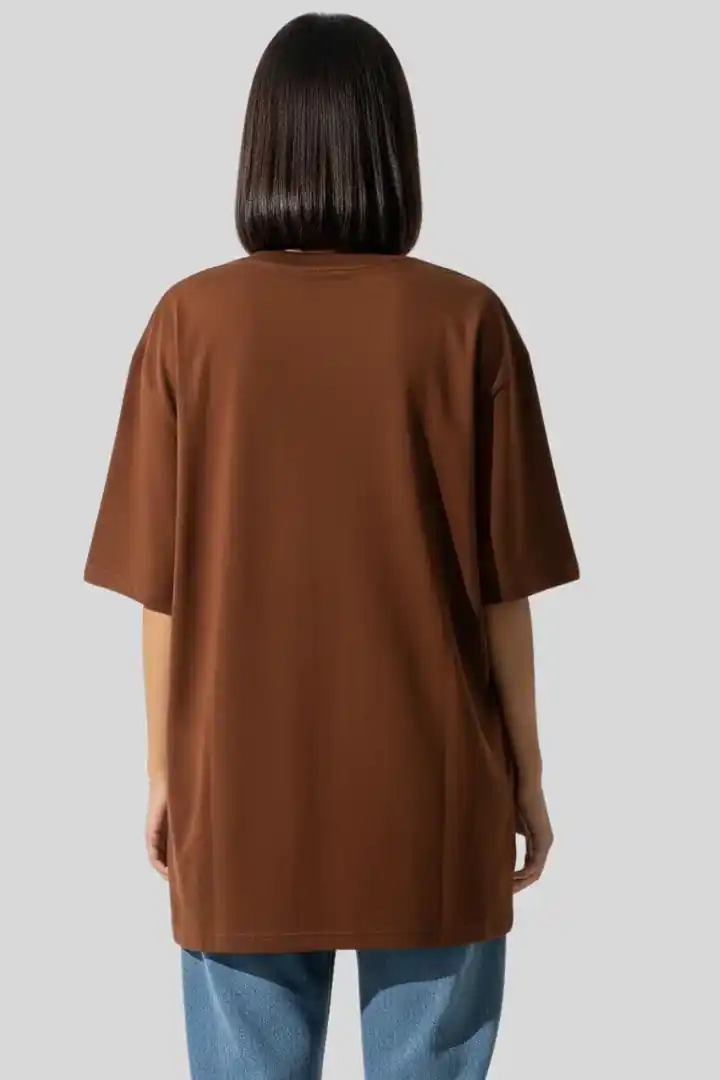 Hover view of Women's Baggy Fit Plain Brown T-Shirt – 240 GSM Cotton