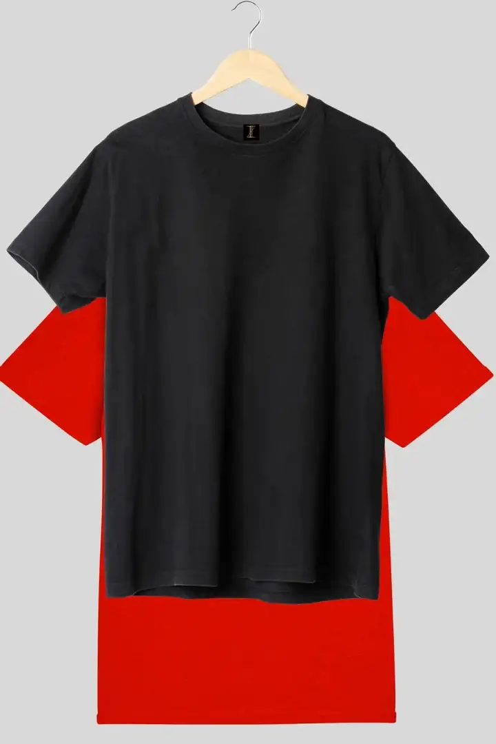 Hover view of Men's Regular Fit T-Shirt Combo (Red & Black) - Everyday Comfort