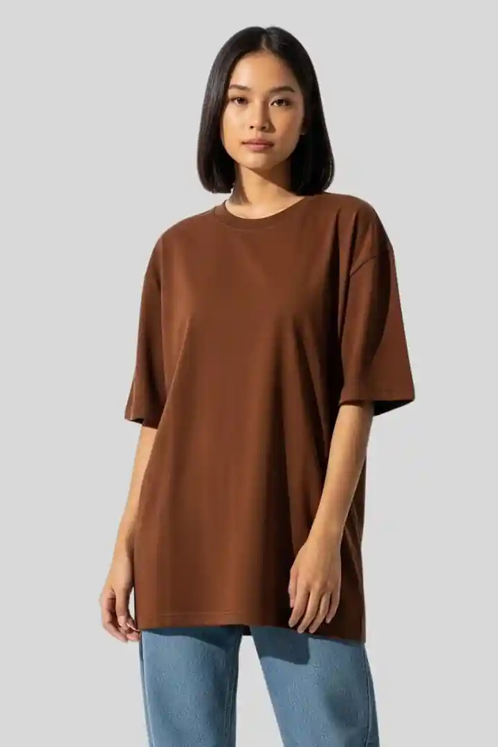 Front view of Women's Baggy Fit Plain Brown T-Shirt – 240 GSM Cotton