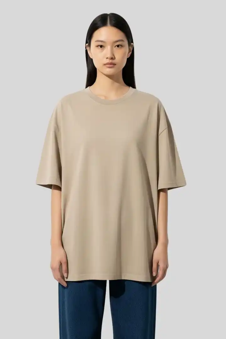 Front view of Women’s Plain Oversized T-Shirt – Sand | 240 GSM Cotton | THE ZAINLY