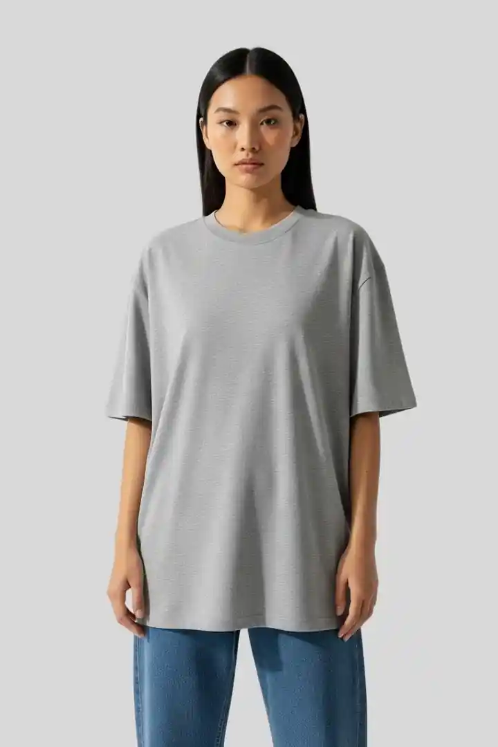 Front view of Women's Oversized Plain Grey T-Shirt – 240 GSM Premium Cotton