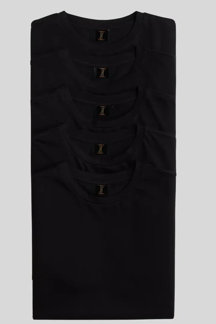 Front view of Men's 5-Pack Regular Fit Black T-Shirt Combo - ₹999
