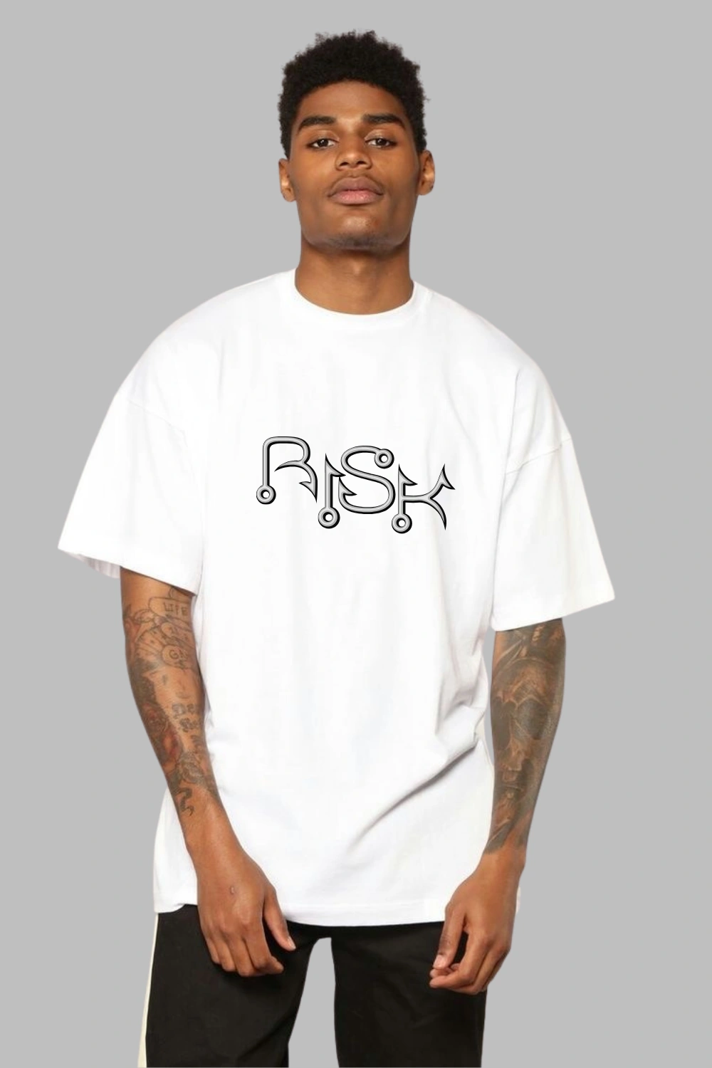 Hover view of RISK Shark Oversized T-Shirt for Men – 240 GSM Heavy Cotton