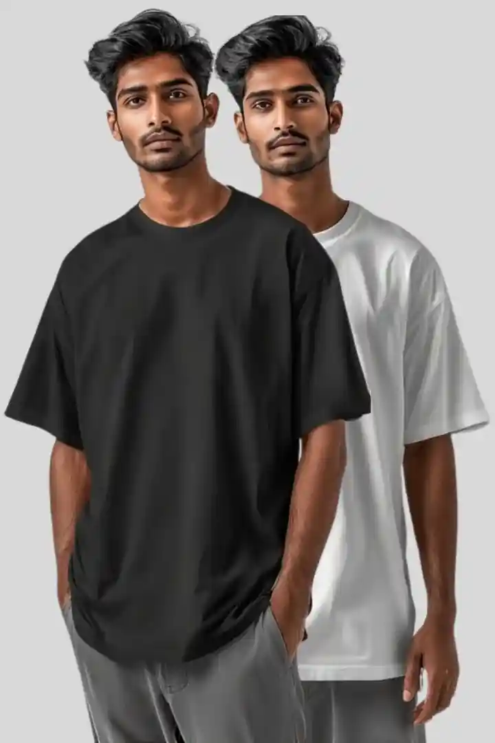 Front view of Men's & Unisex Black & White T-Shirt Combo Pack - ₹699