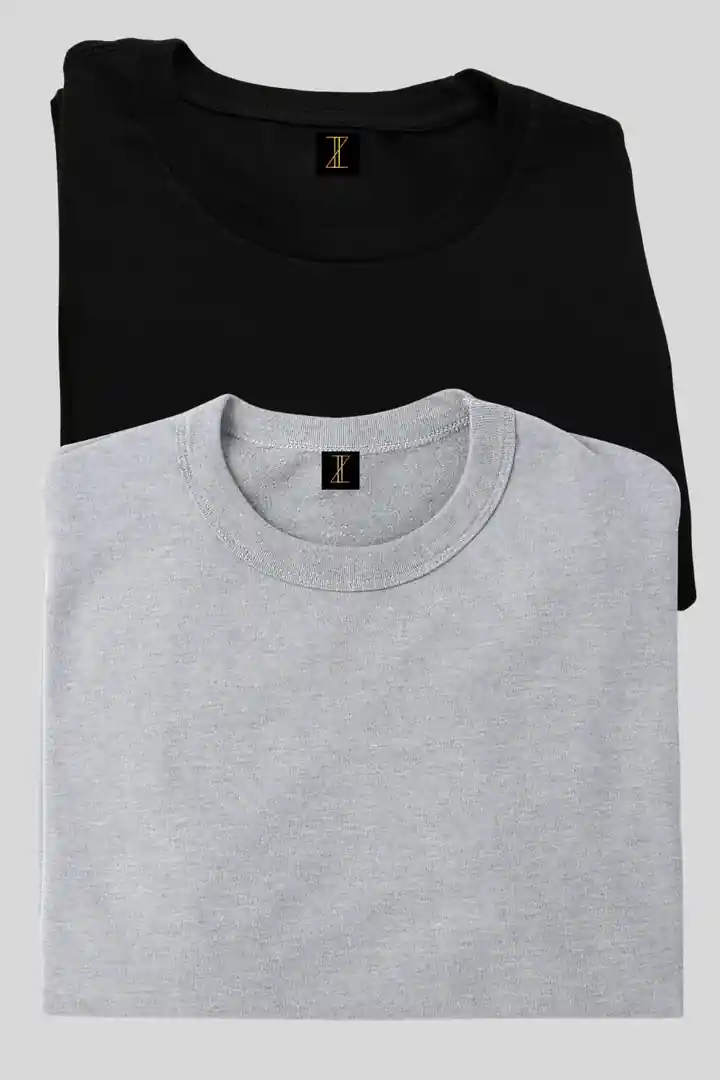 Hover view of Modern Look Regular T-Shirt Combo (Black & Grey) – Men