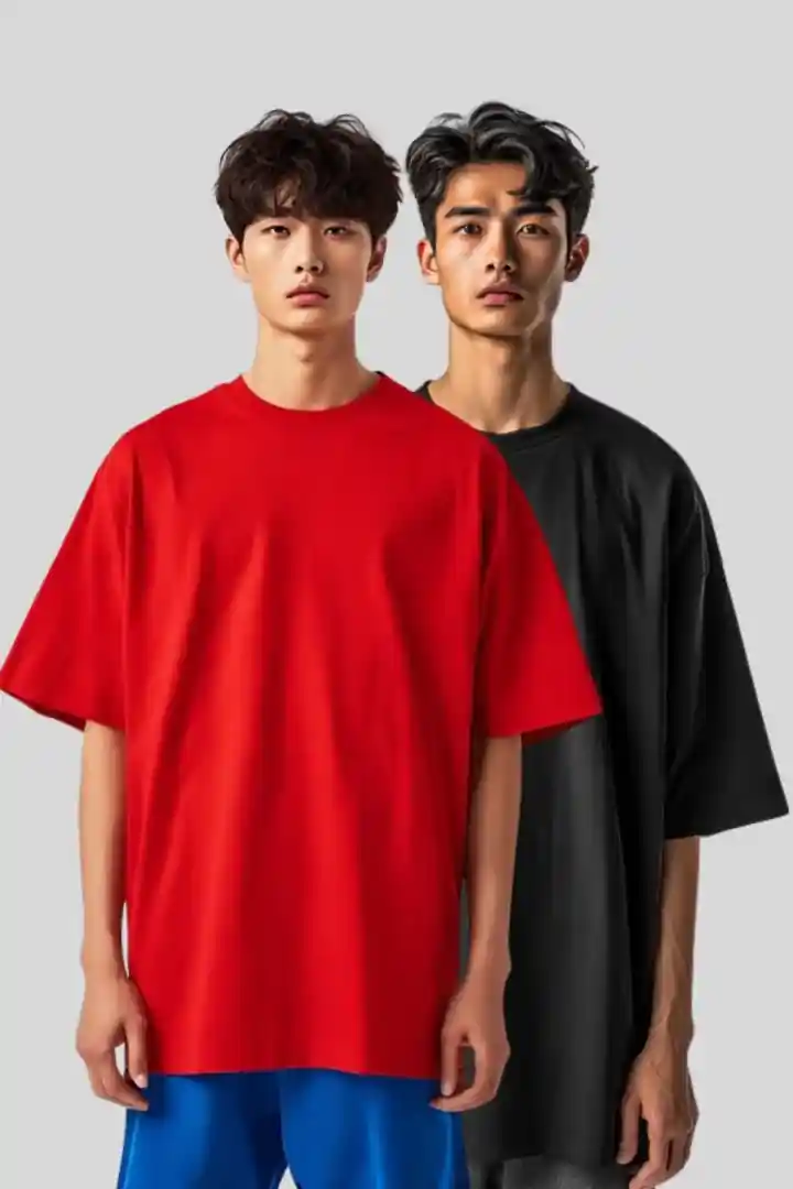 Front view of Men's & Unisex Red & Black T-Shirt Combo Pack - ₹699