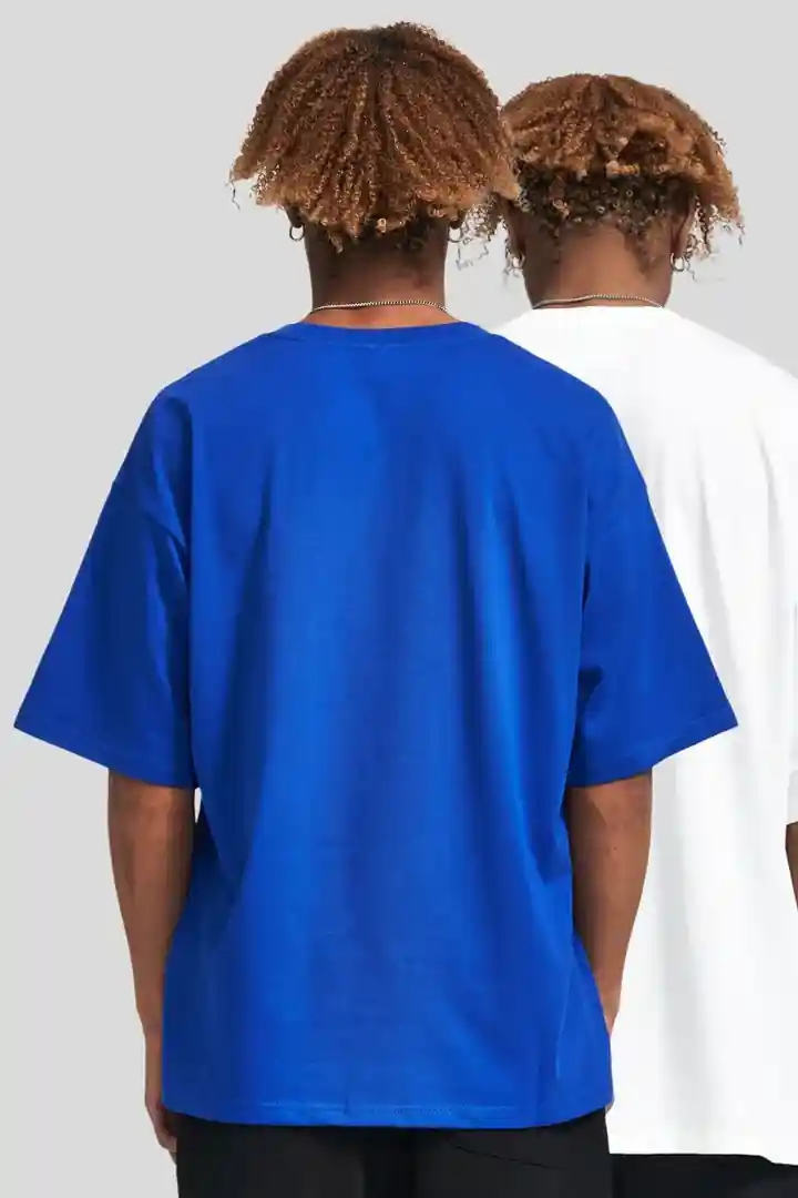 Hover view of Men's & Unisex Oversized Blue & White T-Shirt Combo (2-Pack) - ₹699