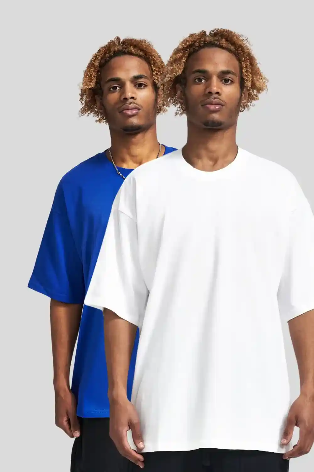 Front view of Men's & Unisex Oversized Blue & White T-Shirt Combo (2-Pack) - ₹699