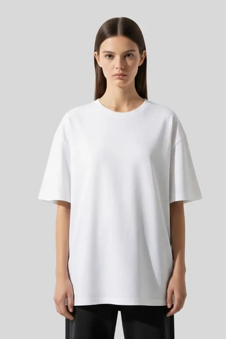 Front view of Women’s Plain Oversized T-Shirt – White | 240 GSM Cotton | THE ZAINLY