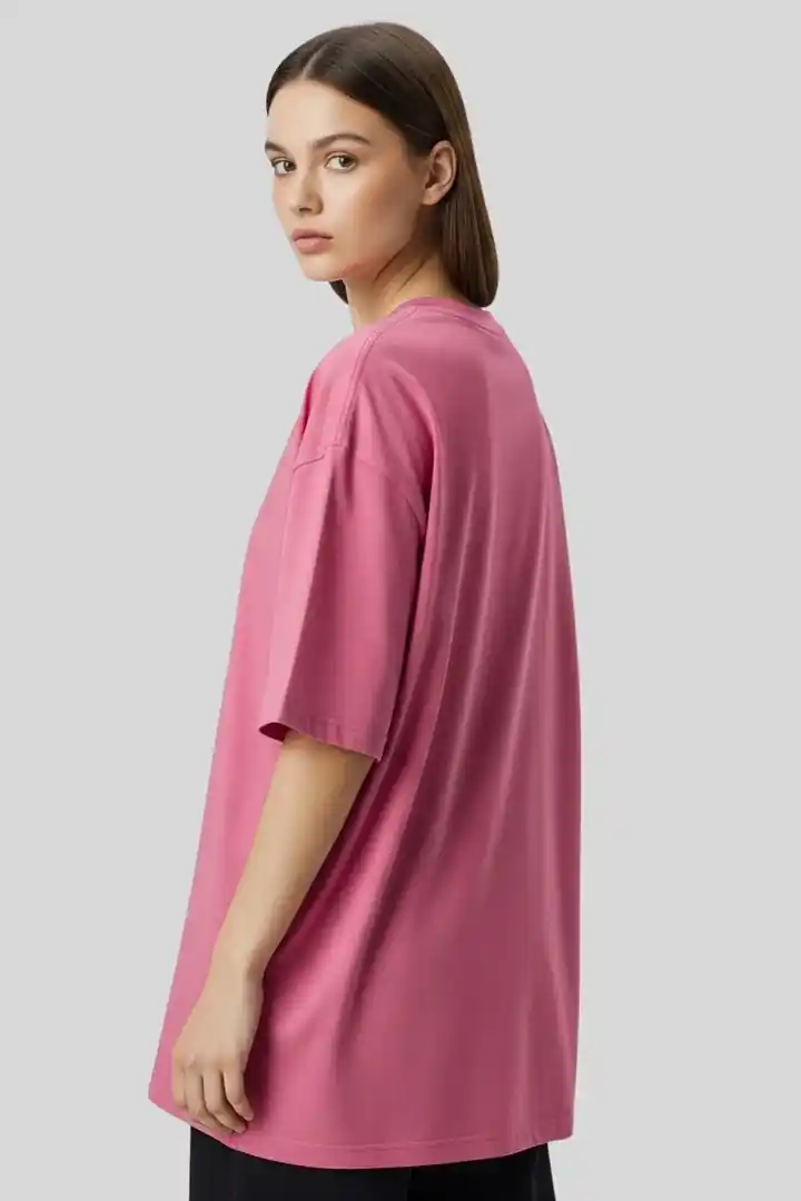 Front view of Women’s Plain Oversized T-Shirt – Pink | 240 GSM Cotton | THE ZAINLY