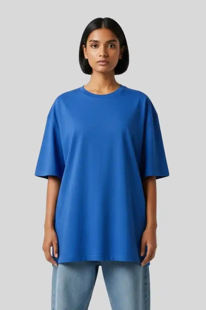 Front view of Women’s Plain Oversized T-Shirt – Royal Blue | 240 GSM Cotton | THE ZAINLY